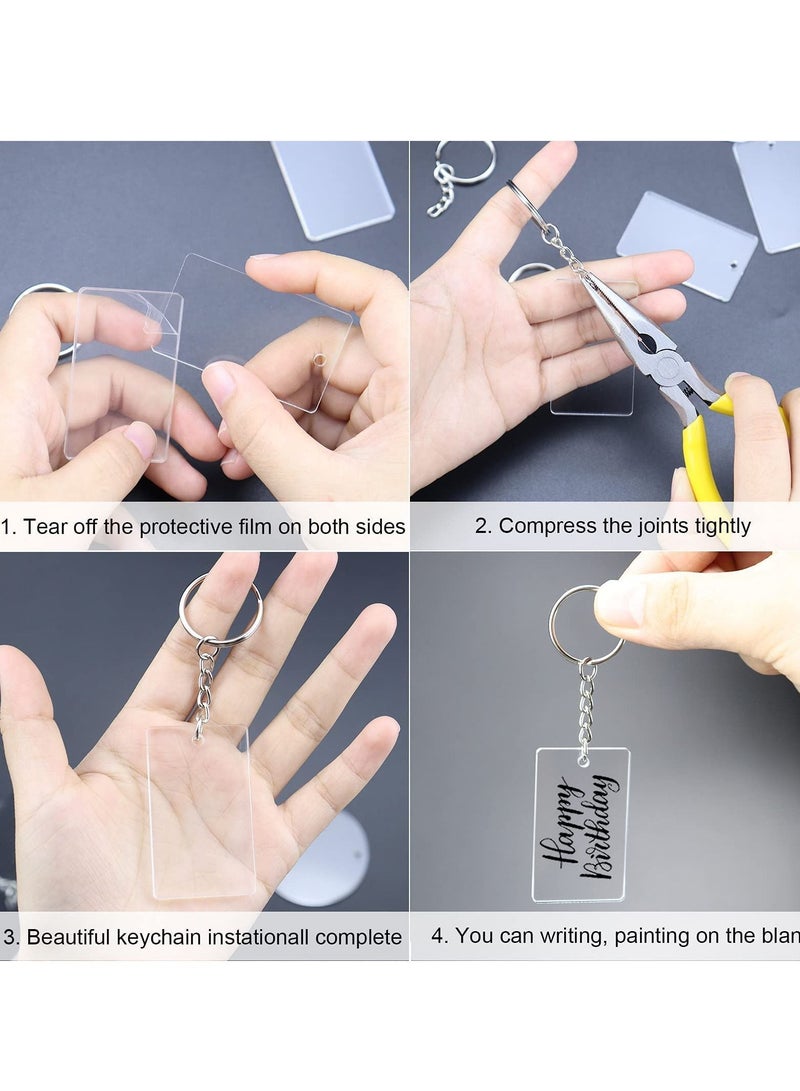 90 Pieces Clear Acrylic Keychain Blanks 2 Inch Round Plastic Transparent Charms Rectangle Circle Blank Disc for Vinyl with 30 Pcs Key Chain Rings DIY Projects and Crafts