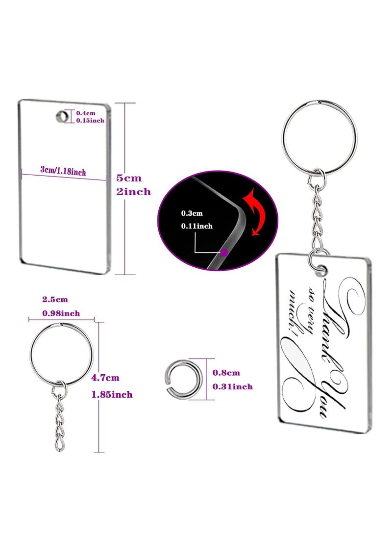 90 Pieces Clear Acrylic Keychain Blanks 2 Inch Round Plastic Transparent Charms Rectangle Circle Blank Disc for Vinyl with 30 Pcs Key Chain Rings DIY Projects and Crafts