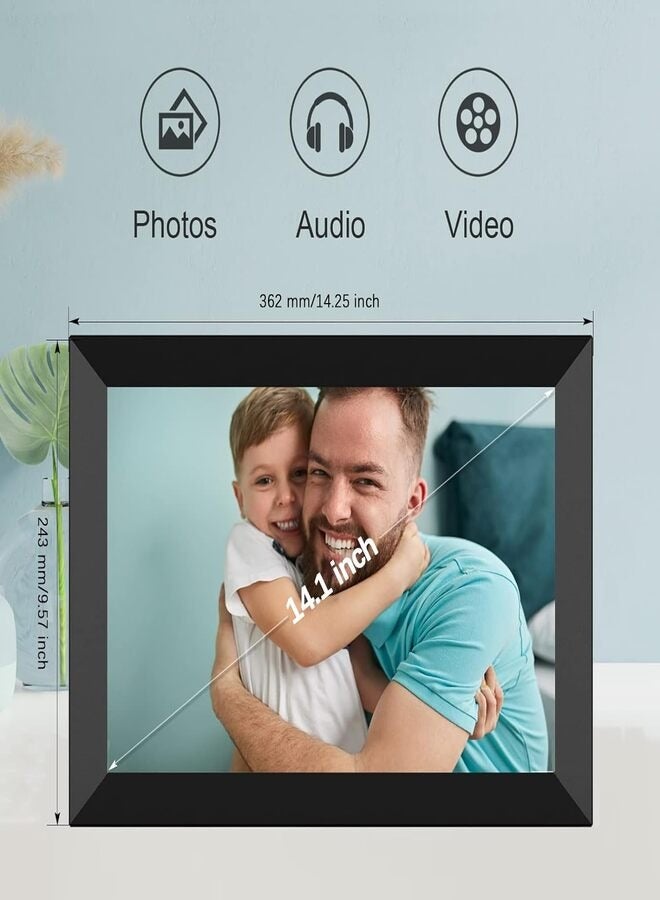 14 Inch Smart Digital Frame, 1280x800P with Remote Control, 1080P High Resolution Video Playback, Auto On/Off Timer, Easy Plug, Play for All Ages, Black