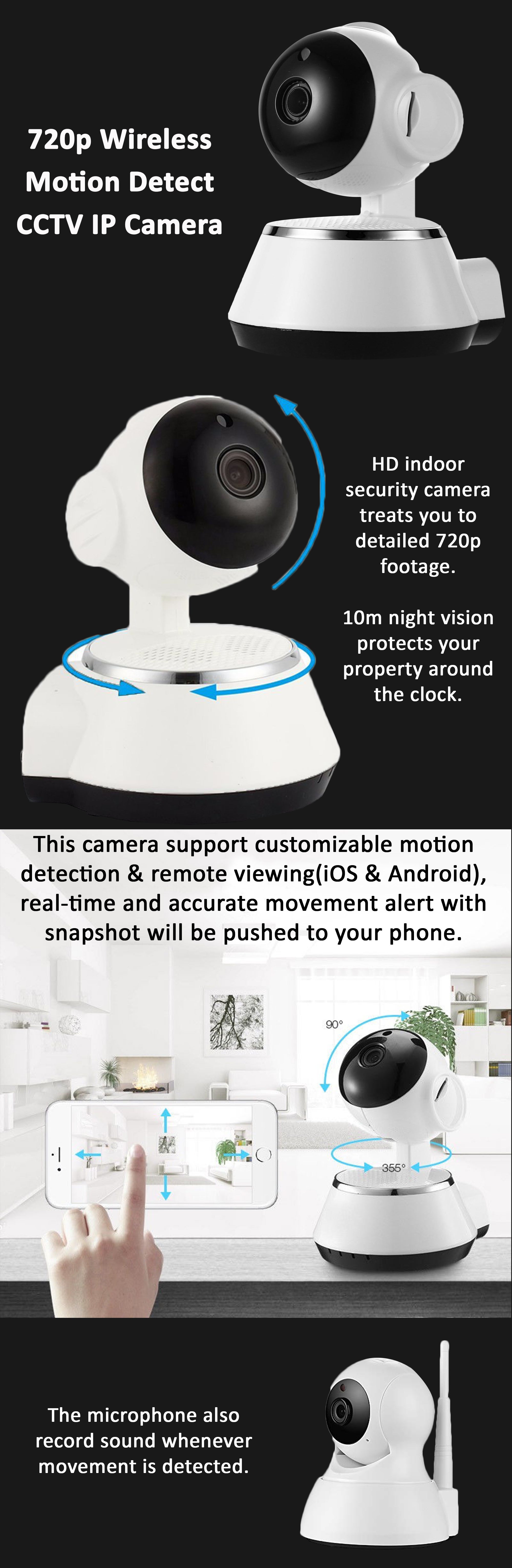 Wireless Smart Motion Detector 720P IP Camera With Night Vision