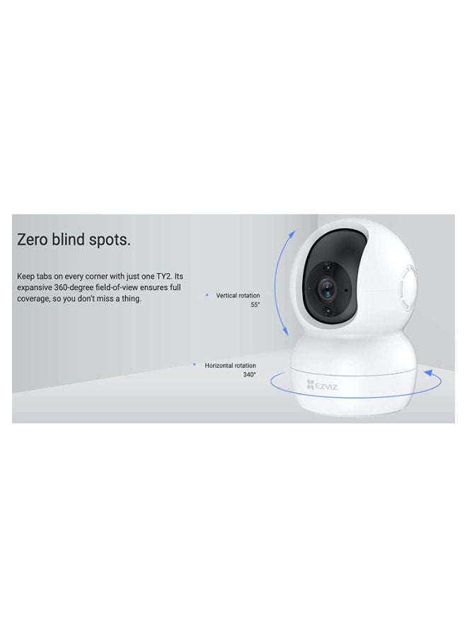 TY2 Smart Indoor Wi-Fi Camera FHD 1080 - Motorized Pan and Tilt 360° Visual Coverage, Smart Night Vision with Smart IR (up to 10m), Sleep Mode for Privacy Protection, Motion Detection, Smart Tracking, Two-way Talk, MicroSD Slot (up to 256 GB)