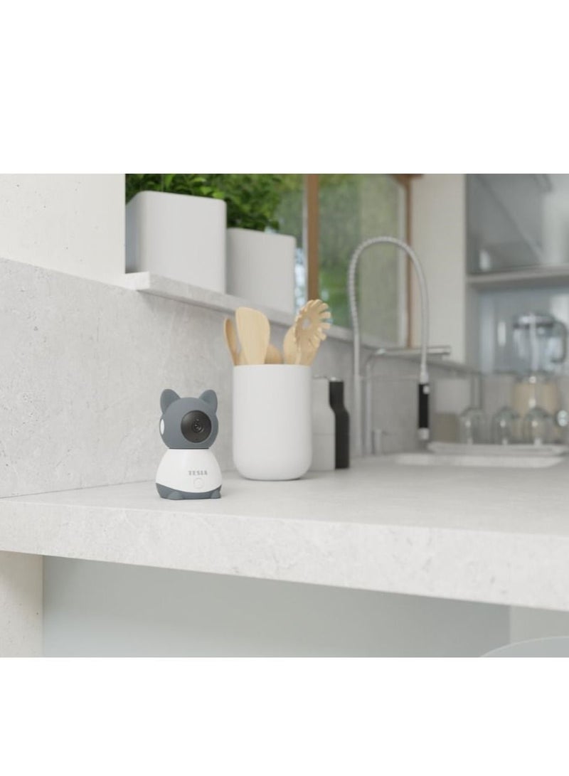 Smart 360 Degree Baby Camera with Motion & Sound Detection & HD Resolution & Tesla Home App - Grey