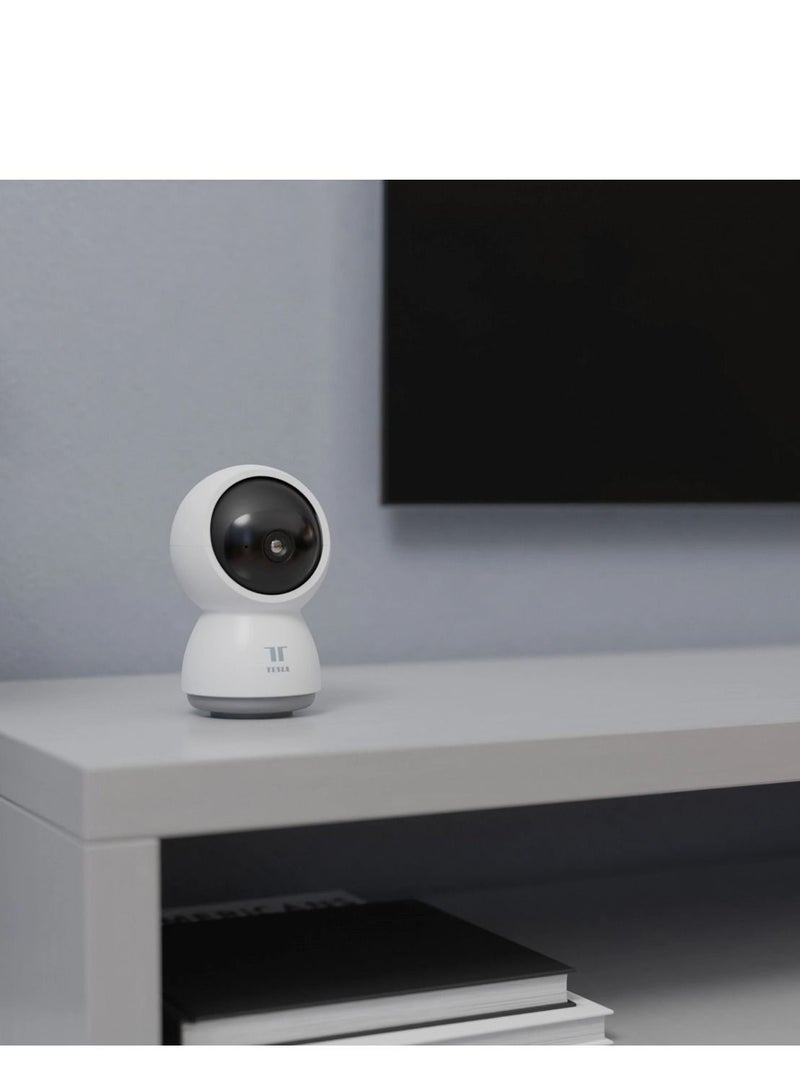 Smart 360 Degree Security Camera with Automatic Motion Tracking & Two-Way Communication & Tesla Home App - White