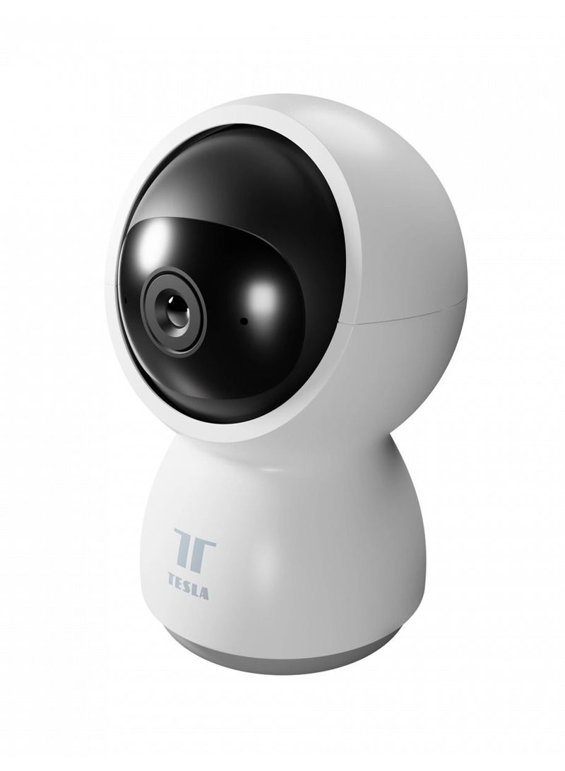 Smart 360 Degree Security Camera with Automatic Motion Tracking & Two-Way Communication & Tesla Home App - White