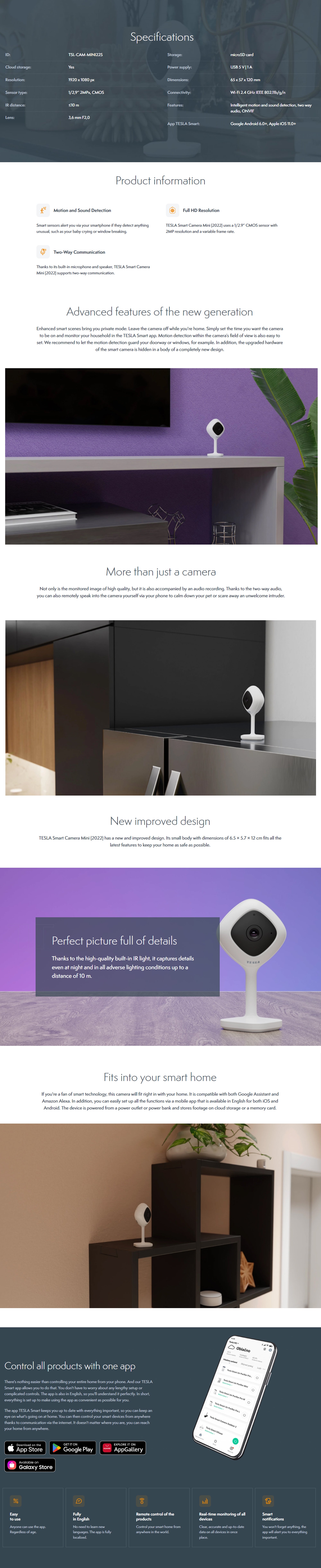 Smart Mini Security Camera Mini with Two-Way Talking, Motion & Sound Detection, works with Google, Alexa & Tesla Home App