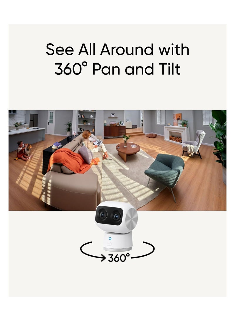 eufy Security Indoor Cam S350, Dual Cameras, 4K UHD Resolution Security Camera with 8× Zoom and 360° PTZ, Human/Pet AI, Ideal for Baby Monitor/Pet Camera/Home Security, Dual-Band Wi-Fi 6, Plug in