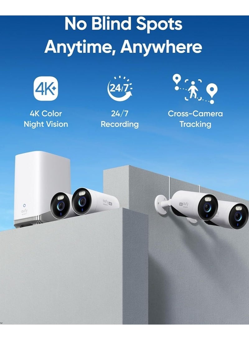 eufy Security E330 (Professional) Add-On 4K Wired Outdoor Security Camera with Spotlights for 24/7 Recording, Enhanced Wi-Fi, Face Recognition AI,No Monthly Fee, Requires