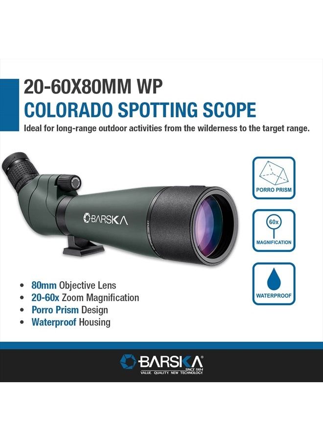 Barska AD12756 Colorado 20-60x80 Waterproof Spotting Scope for Birding and Target Shooting, Green