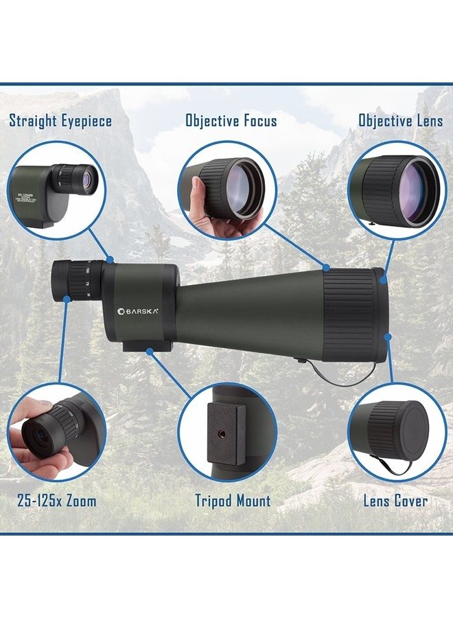Benchmark 25-125x88 Waterproof Straight Spotting Scope, Green/ Black