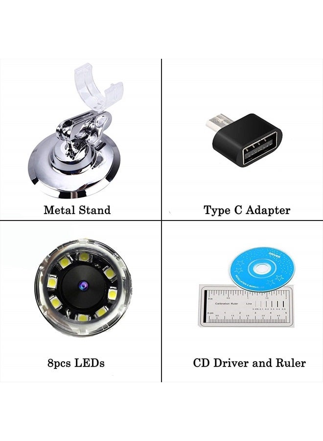 40 to 1000x Magnification Endoscope, 8 LED USB 2.0 Digital Microscope, Mini Camera with OTG Adapter and Metal Stand, Compatible with Mac Windows 7 8 10 11 Android Linux