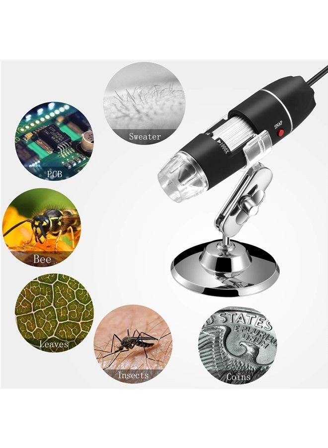 40 to 1000x Magnification Endoscope, 8 LED USB 2.0 Digital Microscope, Mini Camera with OTG Adapter and Metal Stand, Compatible with Mac Windows 7 8 10 11 Android Linux