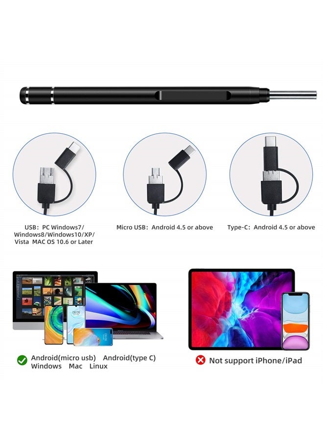 3.9mm Ultra-Thin Portable USB Digital Otoscope Camera with Carrying Case, HD 720P 6 LED Visual Ear Scope with 3 Hats 2 Silicone Caps 8 Earwax Spoons for Android Windows Mac NOT for iPhone iPad