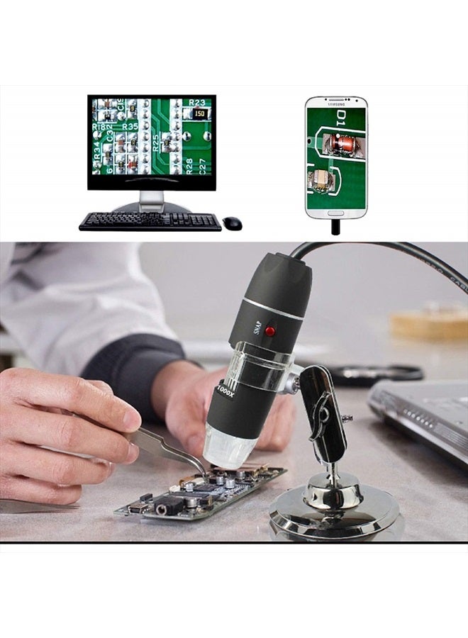 USB Digital Microscope 40X to 1000X, 8 LED Magnification Endoscope Camera with Carrying Case & Metal Stand, Compatible for Android Windows 7 8 10 11 Linux Mac