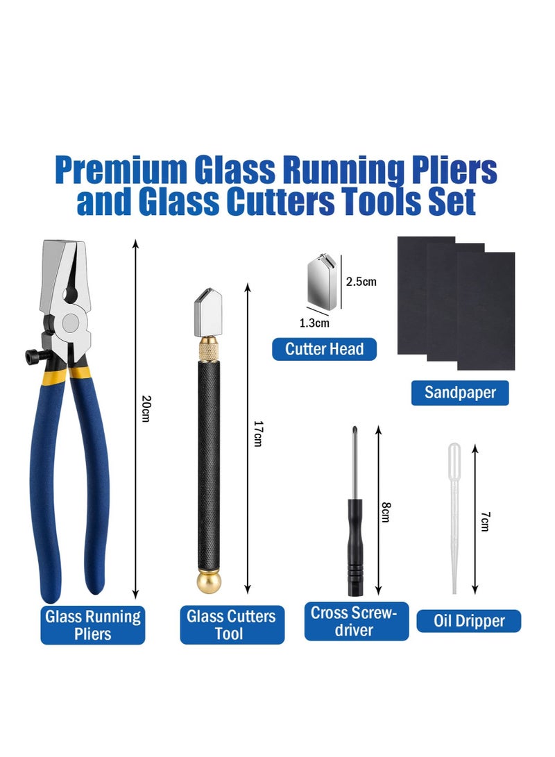 Professional Glass Cutter Tool Kit Heavy Duty Glass Running Pliers and Pencil Style Glass Cutters Tools,Professional Stained Glass Cutting Tool with Replaceable Head for Mosaic Tiles