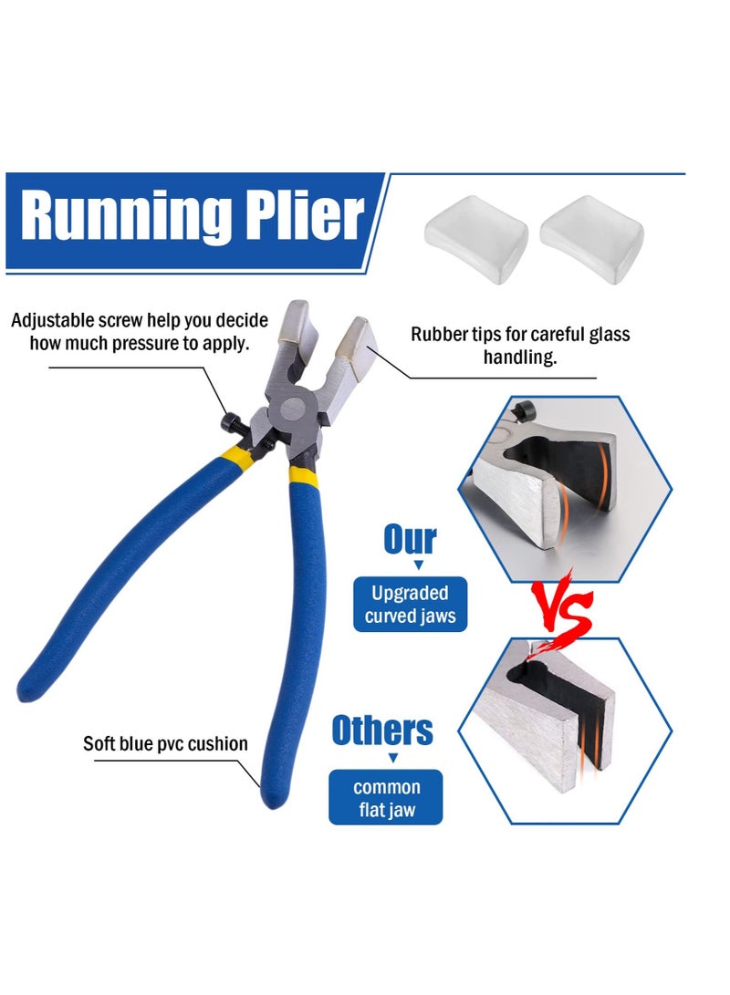 Professional Glass Cutter Tool Kit Heavy Duty Glass Running Pliers and Pencil Style Glass Cutters Tools,Professional Stained Glass Cutting Tool with Replaceable Head for Mosaic Tiles