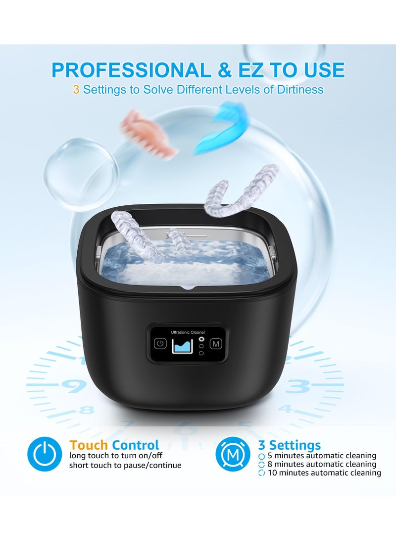 Ultrasonic Cleaner for Retainer, Denture, Mouth Guard, Aligner, Whitening Tray, Toothbrush Head, 43kHz 255ML Ultrasonic Retainer Cleaner Machine, UV Ultrasonic Jewelry Cleaner for Ring Diamond