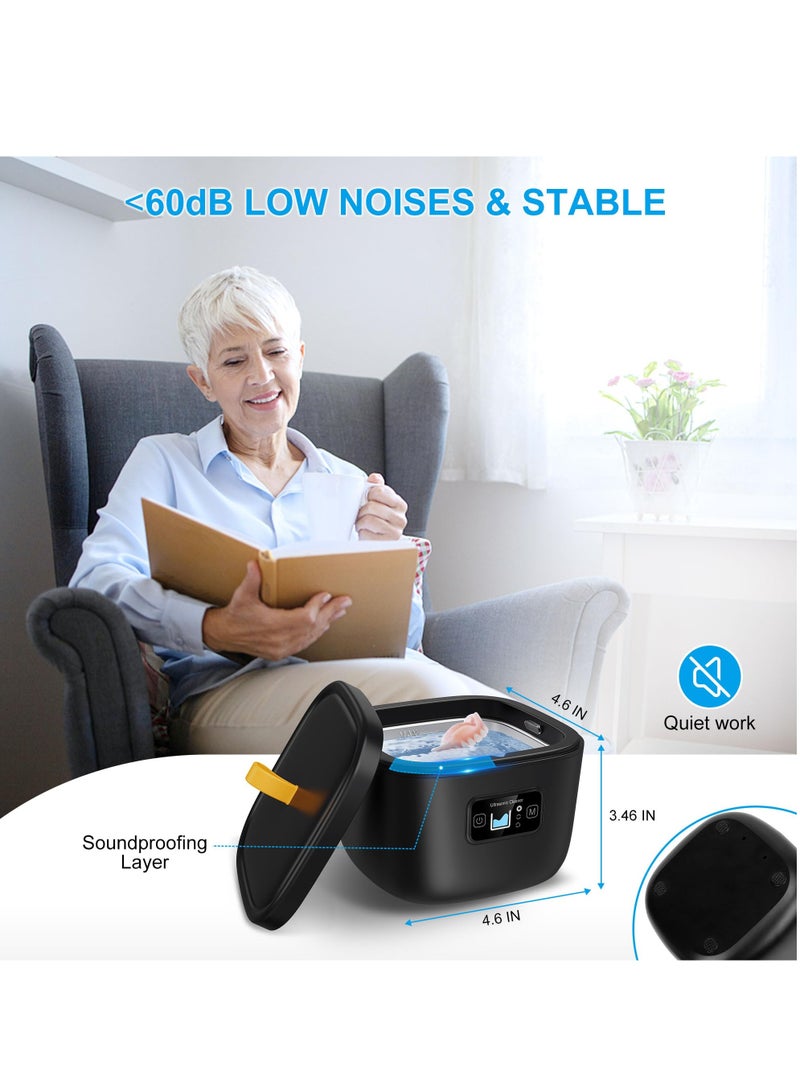 Ultrasonic Cleaner for Retainer, Denture, Mouth Guard, Aligner, Whitening Tray, Toothbrush Head, 43kHz 255ML Ultrasonic Retainer Cleaner Machine, UV Ultrasonic Jewelry Cleaner for Ring Diamond