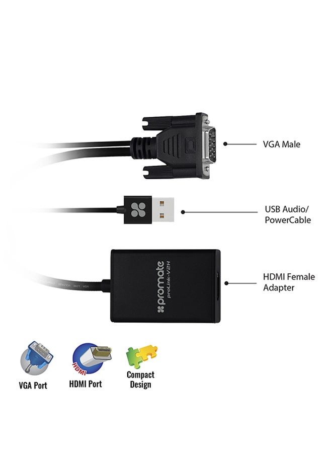 Vga To Hdmi Adaptor Kit With Audio Support Black