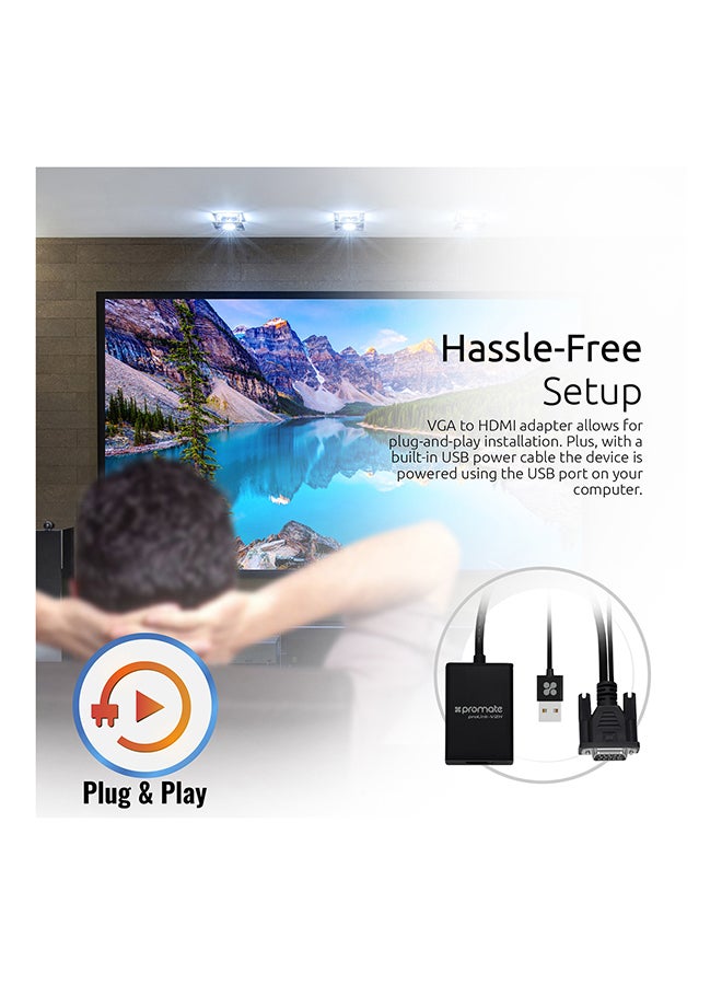 Vga To Hdmi Adaptor Kit With Audio Support Black