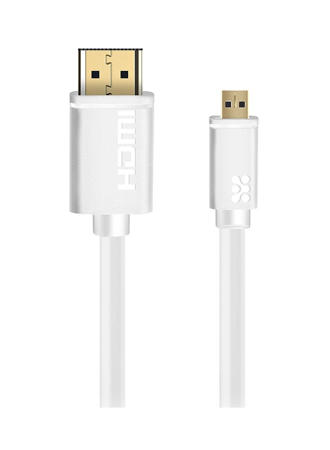 24K Gold Plated Micro-HDMI To HDMI Audio Video Cable White