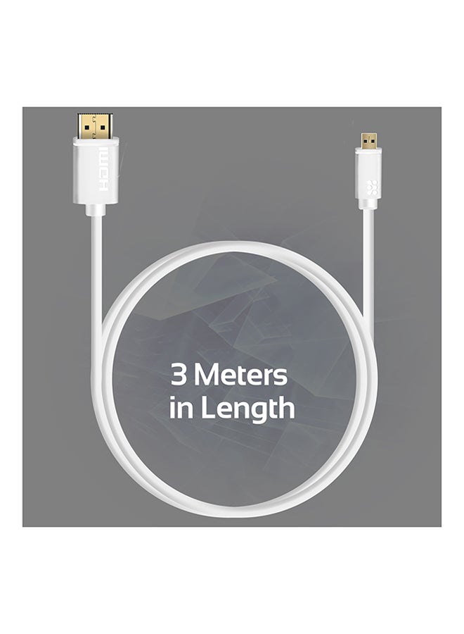 24K Gold Plated Micro-HDMI To HDMI Audio Video Cable White