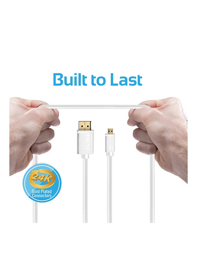 24K Gold Plated Micro-HDMI To HDMI Audio Video Cable White