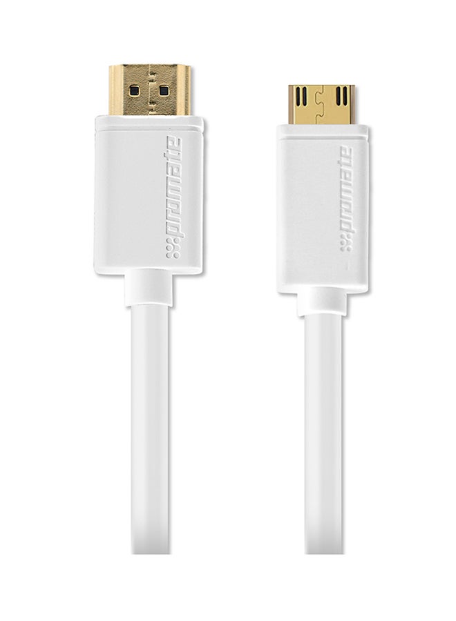 High Speed Premium 24K Gold Plated HDMI To Mini-HDMI Cable With PVC Coated Copper White