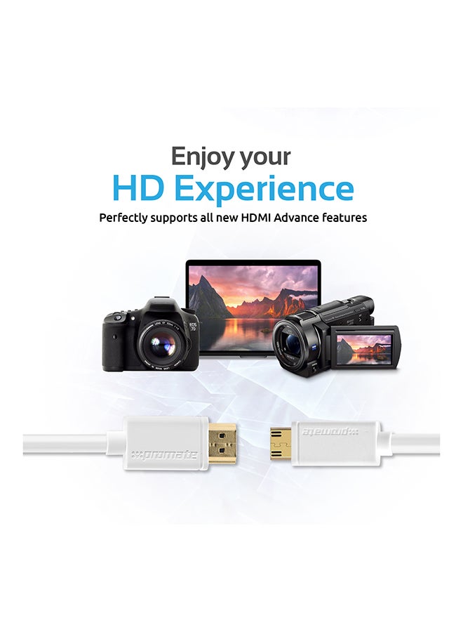 High Speed Premium 24K Gold Plated HDMI To Mini-HDMI Cable With PVC Coated Copper White