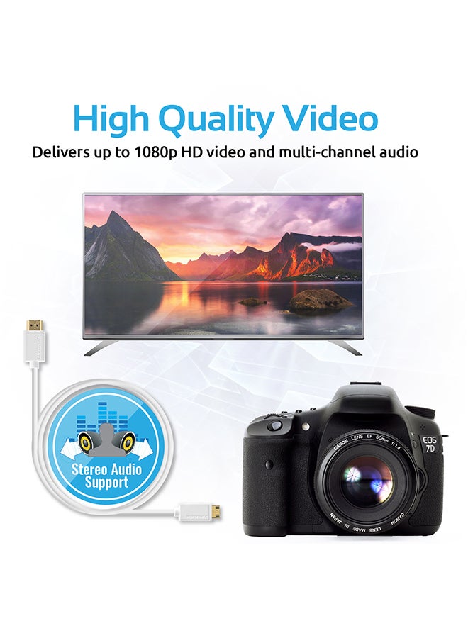High Speed Premium 24K Gold Plated HDMI To Mini-HDMI Cable With PVC Coated Copper White