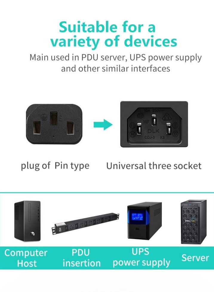 DKURVE PC PDU Computer Power Cord - C20 Connector to C13 Adapter 10 Amp 250 Volt Black iec Cable C13-C20 for Power Distribution Unit 3m