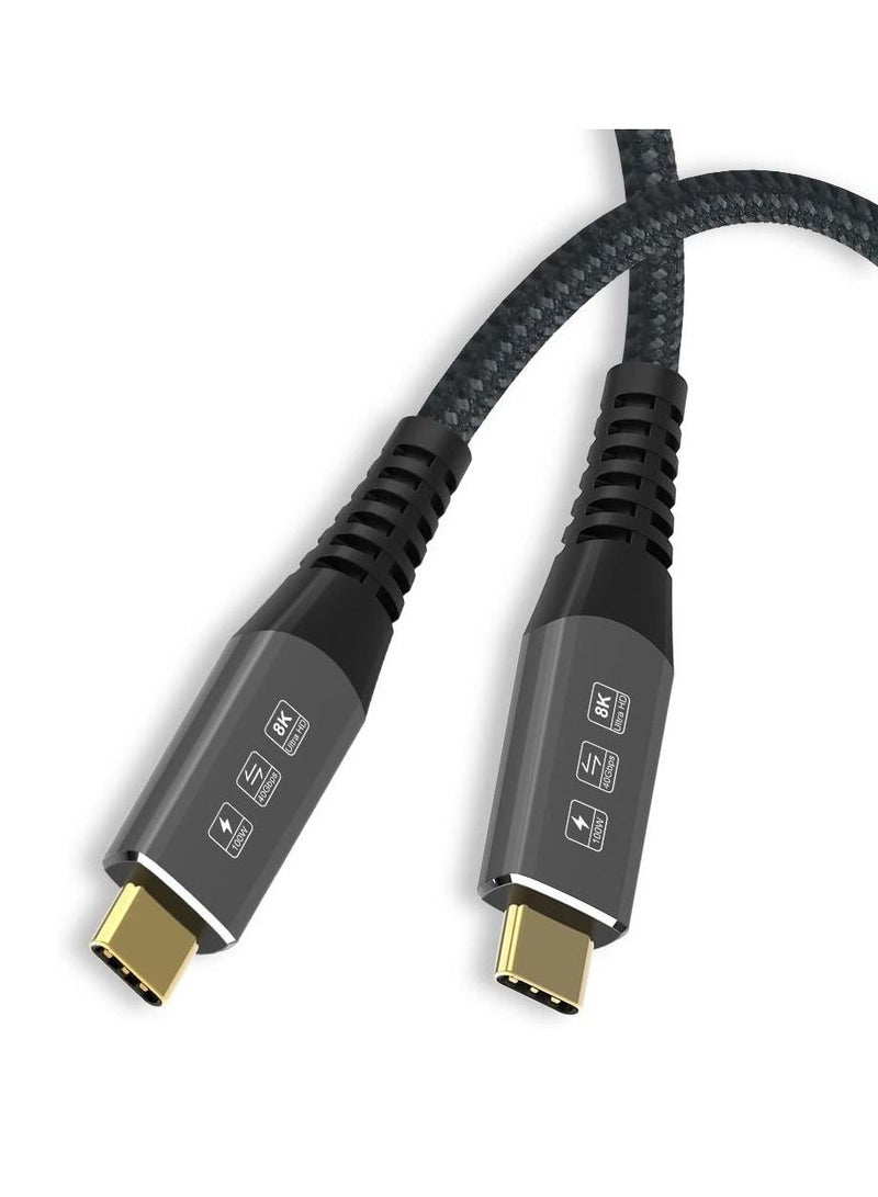 USB4 Cable Compatible with Thunderbolt 4, 8K 5K USB-C Cable 8K@60Hz 5K/4K 60Hz Video 40Gbps Data Transmissions Rate 20V 5A 100W Power Delivery 3in1 USB-C Cable External SSD eGPU (1Meter)