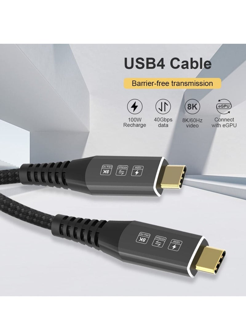 USB4 Cable Compatible with Thunderbolt 4, 8K 5K USB-C Cable 8K@60Hz 5K/4K 60Hz Video 40Gbps Data Transmissions Rate 20V 5A 100W Power Delivery 3in1 USB-C Cable External SSD eGPU (1Meter)