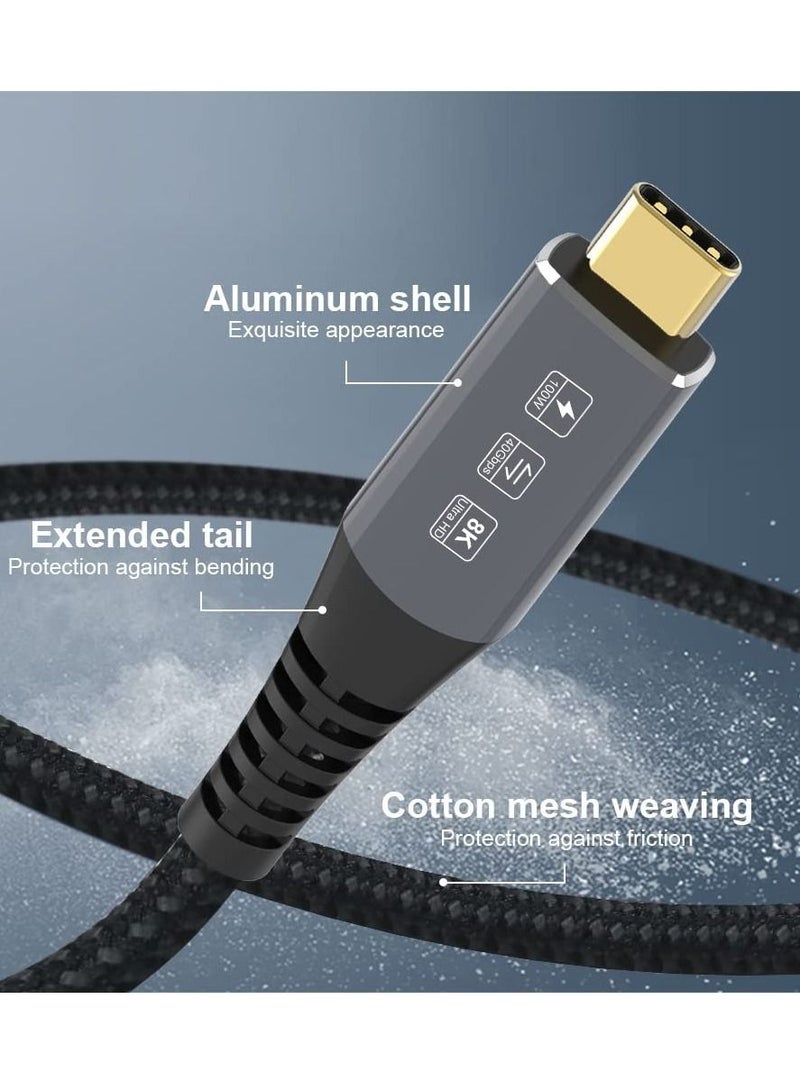 USB4 Cable Compatible with Thunderbolt 4, 8K 5K USB-C Cable 8K@60Hz 5K/4K 60Hz Video 40Gbps Data Transmissions Rate 20V 5A 100W Power Delivery 3in1 USB-C Cable External SSD eGPU (1Meter)