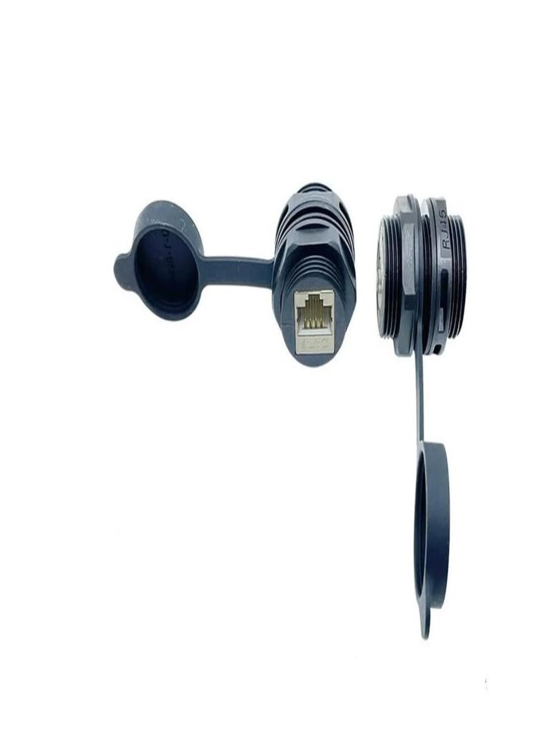 DKURVE® CAT6 RJ45 Shielded IP67 Waterproof/Dust Cap Single Industrial Panel Mount Bulkhead Ethernet Female to Female Waterproof RJ45 Pass Through Connector, Black (1-Pack)