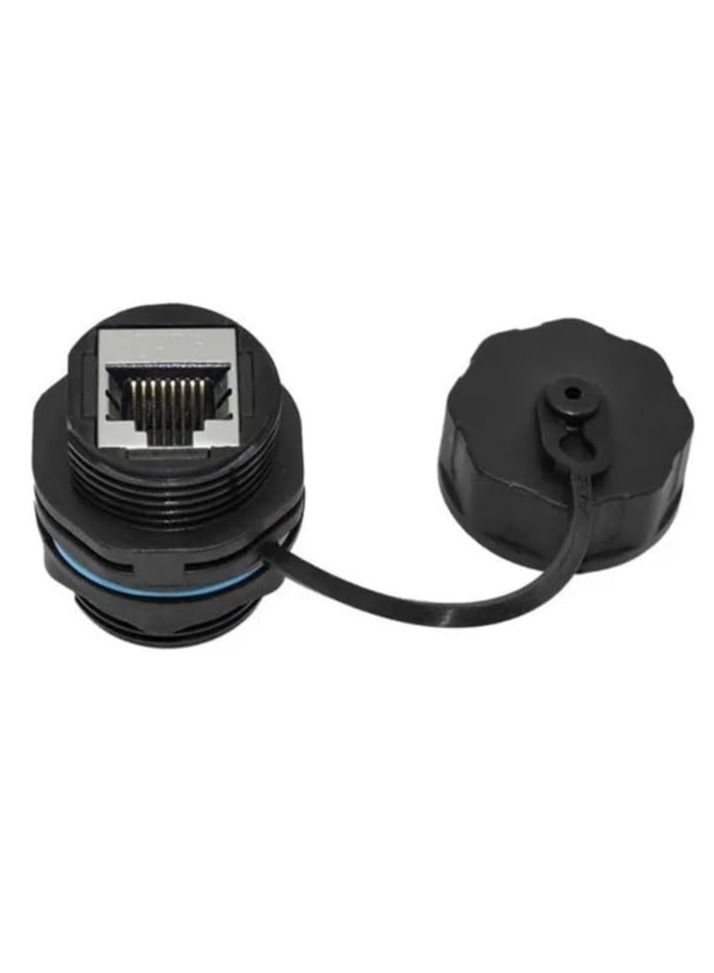 DKURVE® CAT6 RJ45 Shielded IP67 Waterproof/Dust Cap Single Industrial Panel Mount Bulkhead Ethernet Female to Female Waterproof RJ45 Pass Through Connector, Black (1-Pack)