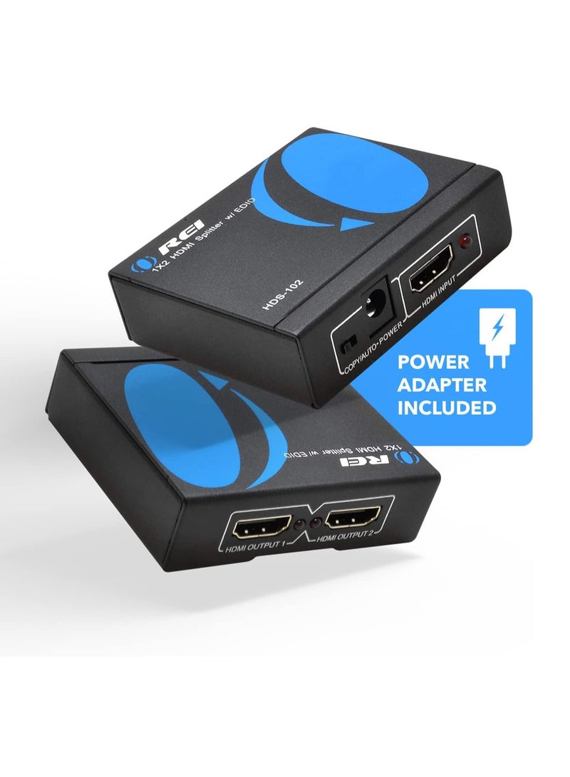 4K 1 in 2 Out HDMI Splitter Ultra HD 4K @ 30 Hz 1x2 V. 1.4 HDCP Power HDMI Supports 3D Full HD 1080P for Xbox PS4 PS3 Fire Stick Blu Ray Apple TV HDTV Adapter Included