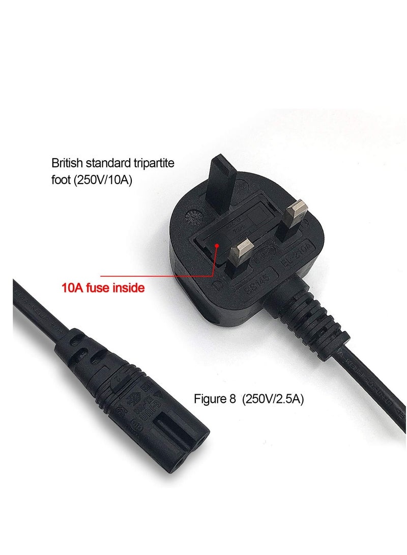 2 Pin Mains Power Lead Figure 8 IEC C7 Cable, Compatible With Xbox One S Slim Game Console, Xbox One X, Sony PS2 PS3 PS4, for PSP, PSV, HP/Samsung/Sony/Acer/Asus/Lenovo/MSI Laptop(1M)