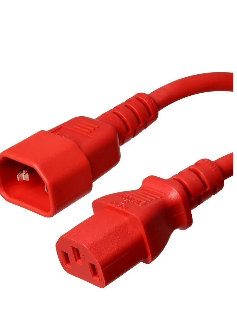 DKURVE® C14 to C13 Male To Female Power Cord, Red, 15A, 250V -1.8 Meter Red