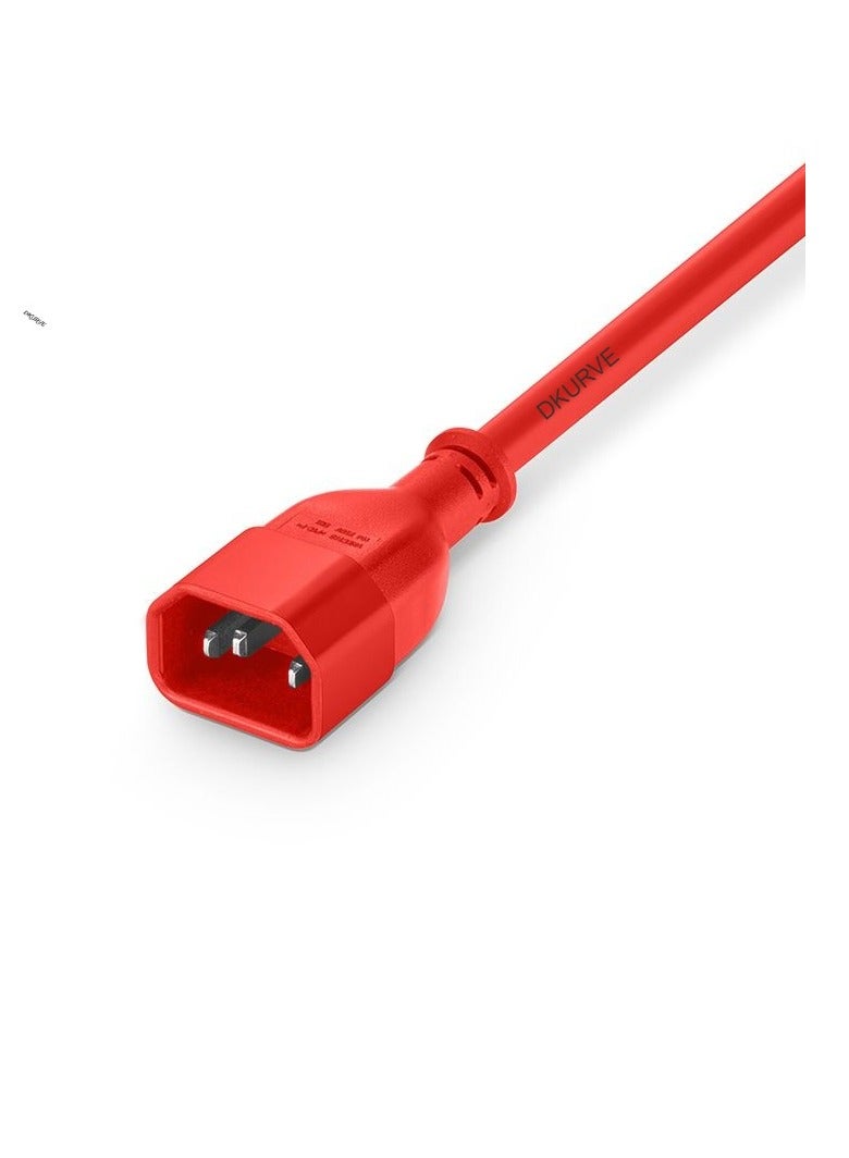 DKURVE® C14 to C13 Male To Female Power Cord, Red, 15A, 250V -1.8 Meter Red