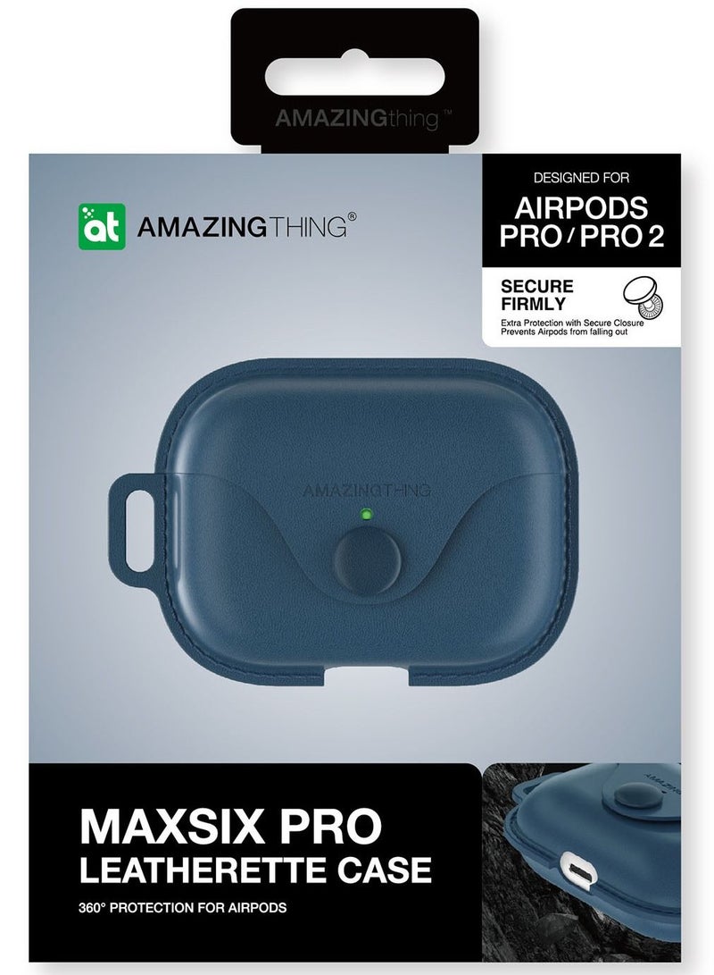 Marsix Pro Leatherette for AirPods Pro 2 2nd Generation / AirPods Pro Case Cover with Lanyard - Blue