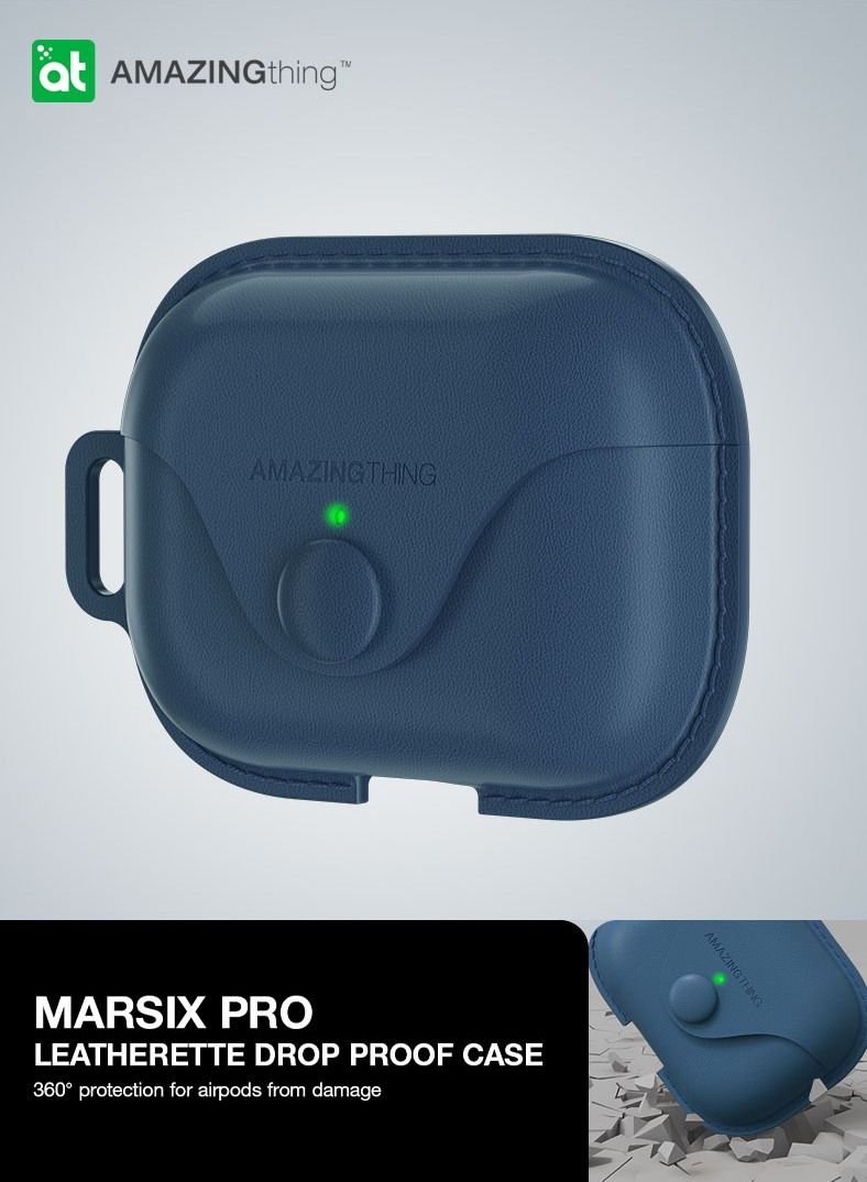 Marsix Pro Leatherette for AirPods Pro 2 2nd Generation / AirPods Pro Case Cover with Lanyard - Blue