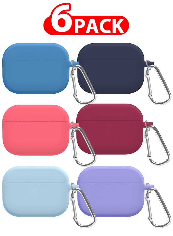 6 Pack Shockproof Case For Airpod Pro Silicone Protective Ultra Slim Cover With Keychain Carabiner Multicolour