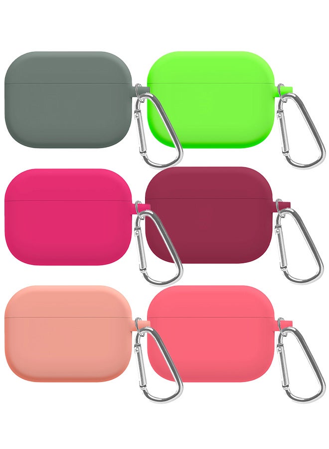 6 Pack Shockproof Case For Airpod Pro Silicone Protective Ultra Slim Cover With Keychain Carabiner Multicolour