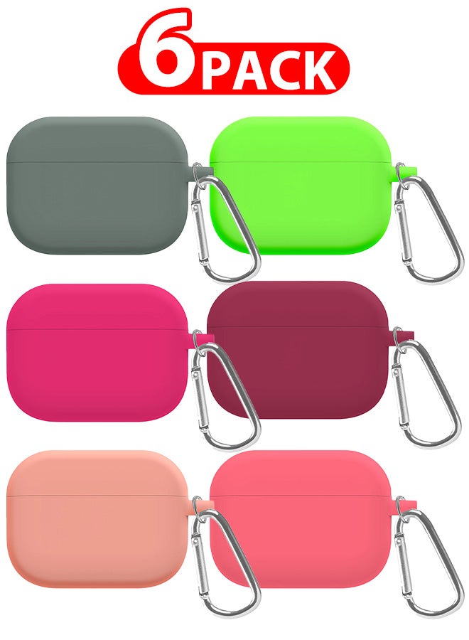 6 Pack Shockproof Case For Airpod Pro Silicone Protective Ultra Slim Cover With Keychain Carabiner Multicolour