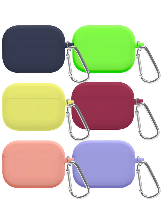 6 Pack Shockproof Case For Airpod Pro Silicone Protective Ultra Slim Cover With Keychain Carabiner Multicolour