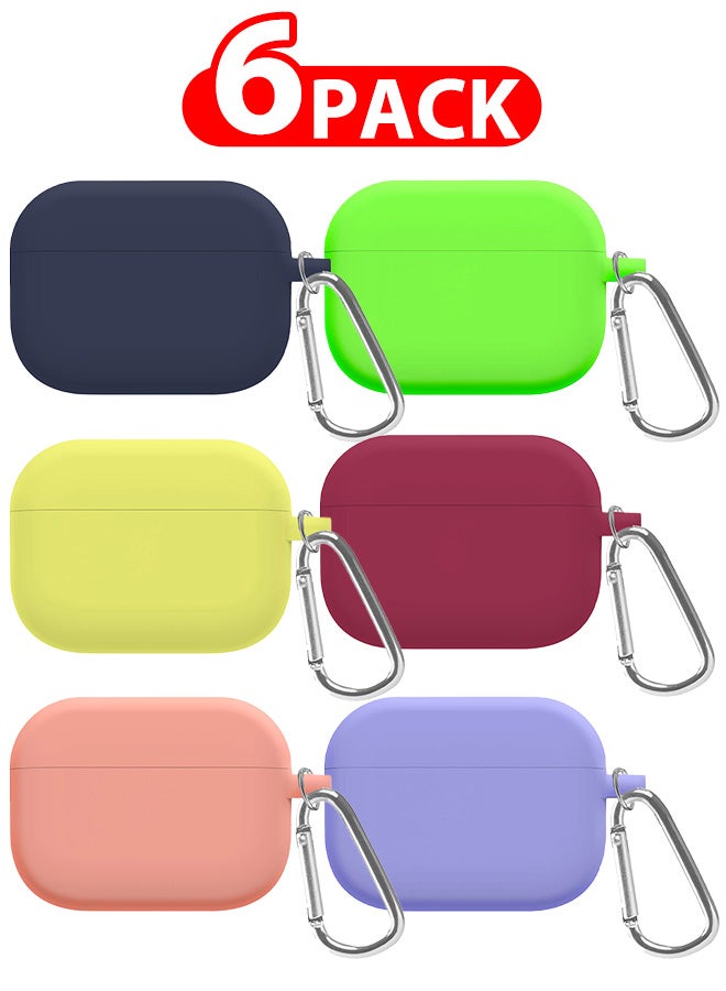 6 Pack Shockproof Case For Airpod Pro Silicone Protective Ultra Slim Cover With Keychain Carabiner Multicolour