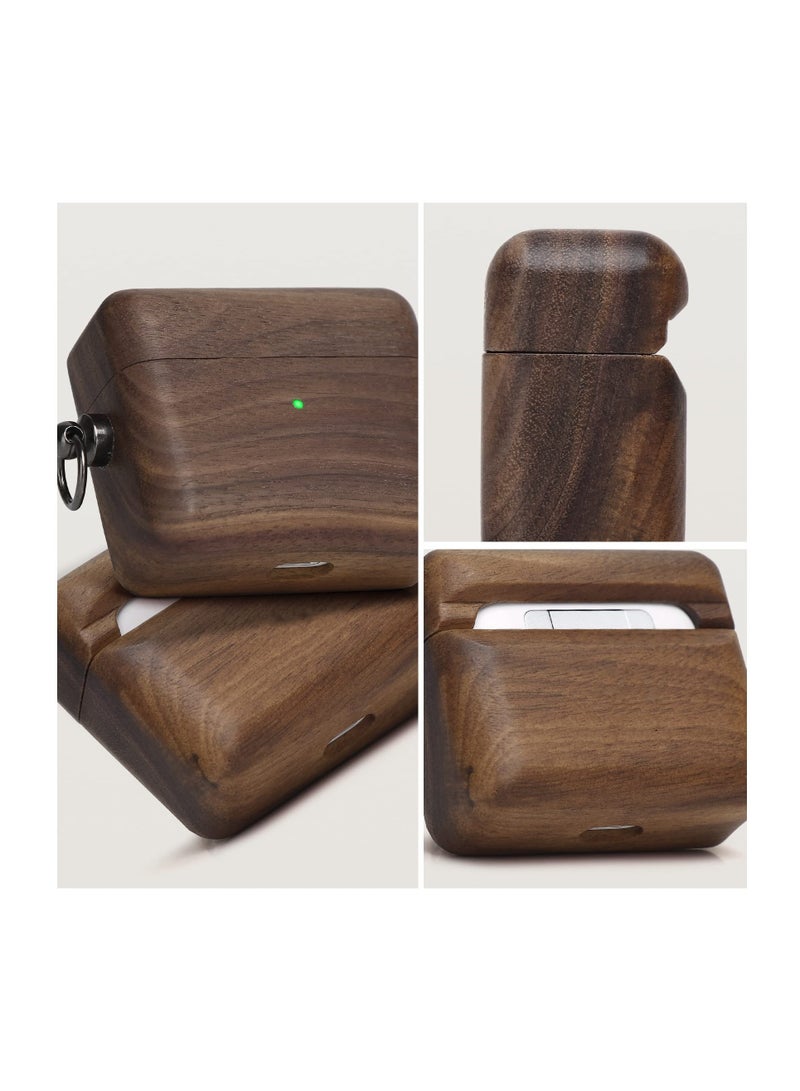 Wood Case for Airpod 3 , Full-Body Protective Case Wooden Cover with Carabiner Handcrafted Case Wooden Earbud Case Stylish Protector Case with Hook Stylish Holder for AirPods 3 2021