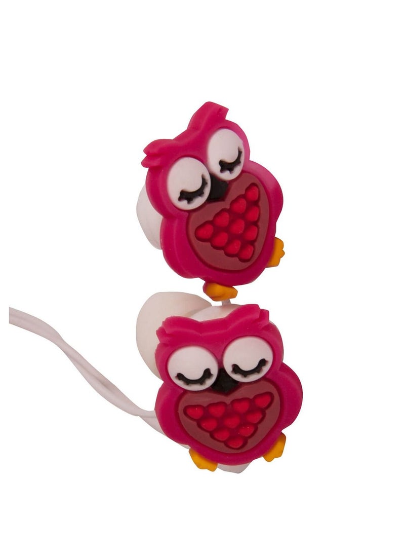 In-Ear Headset Pink Color Owl Patterned Noise Reduction Feature 120cm Cable Length