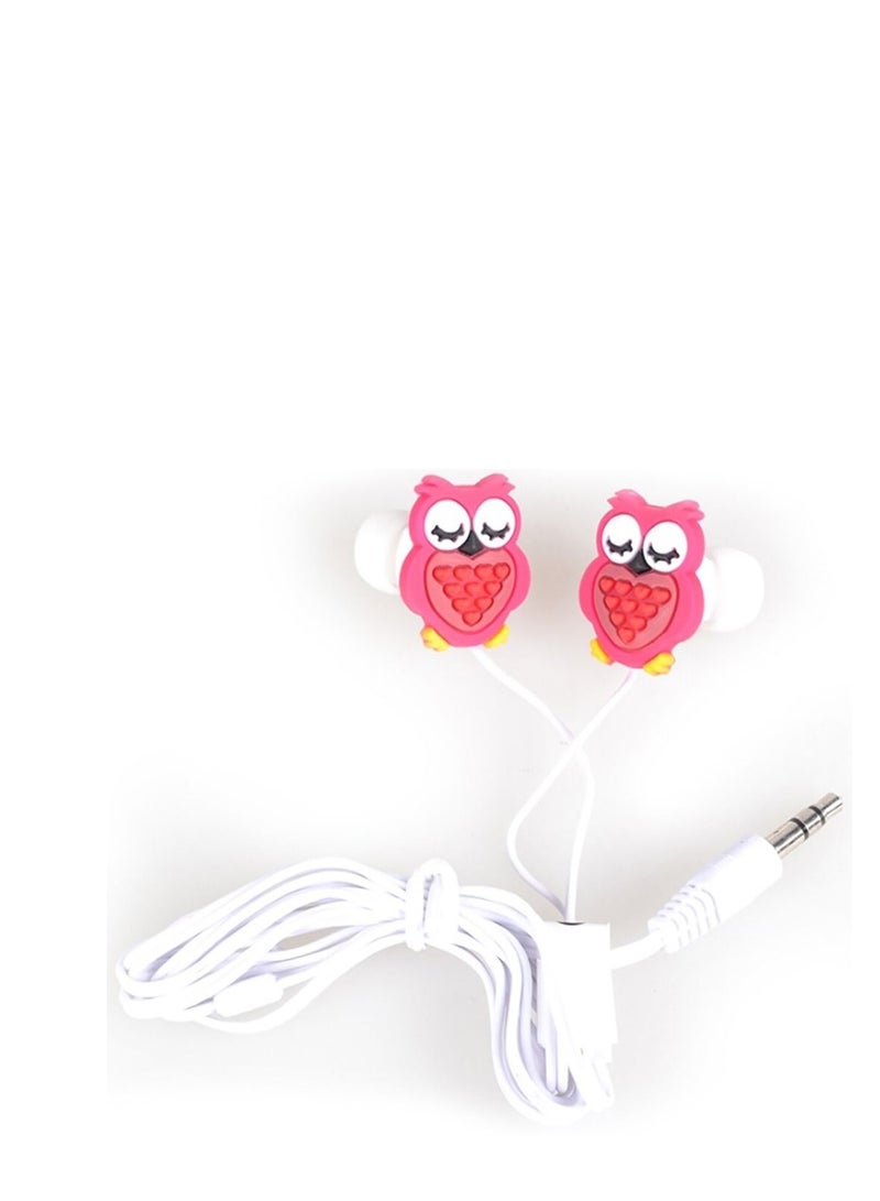 In-Ear Headset Pink Color Owl Patterned Noise Reduction Feature 120cm Cable Length