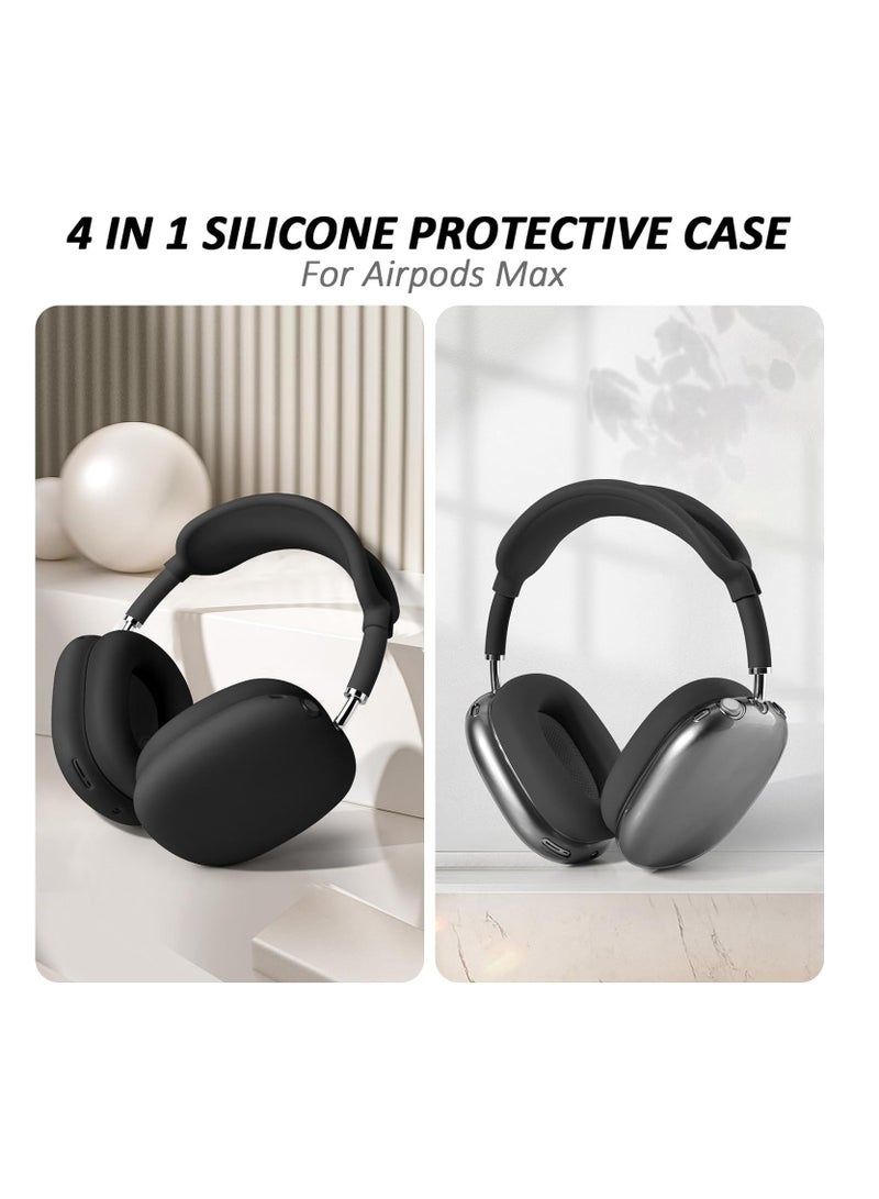 4 in-1 Clear Silicone Case Cover for AirPods Max Black